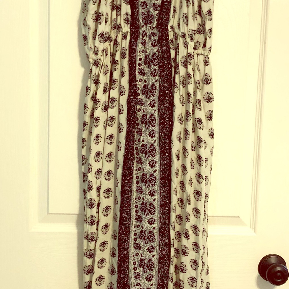 Long black and cream dress.